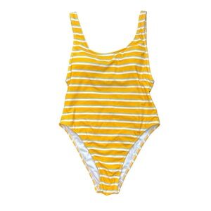 Yellow, White, and Blue Striped One Piece Swimsuit
